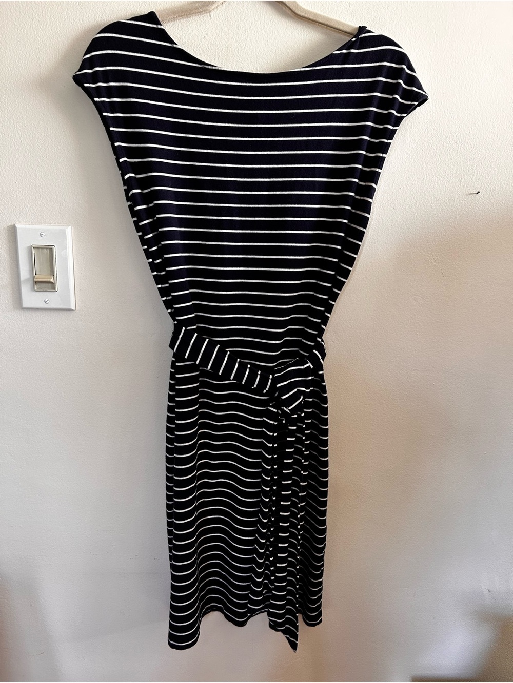 LAUREN Ralph Lauren Petite Blue and White Striped Midi Tie-Waist Dress